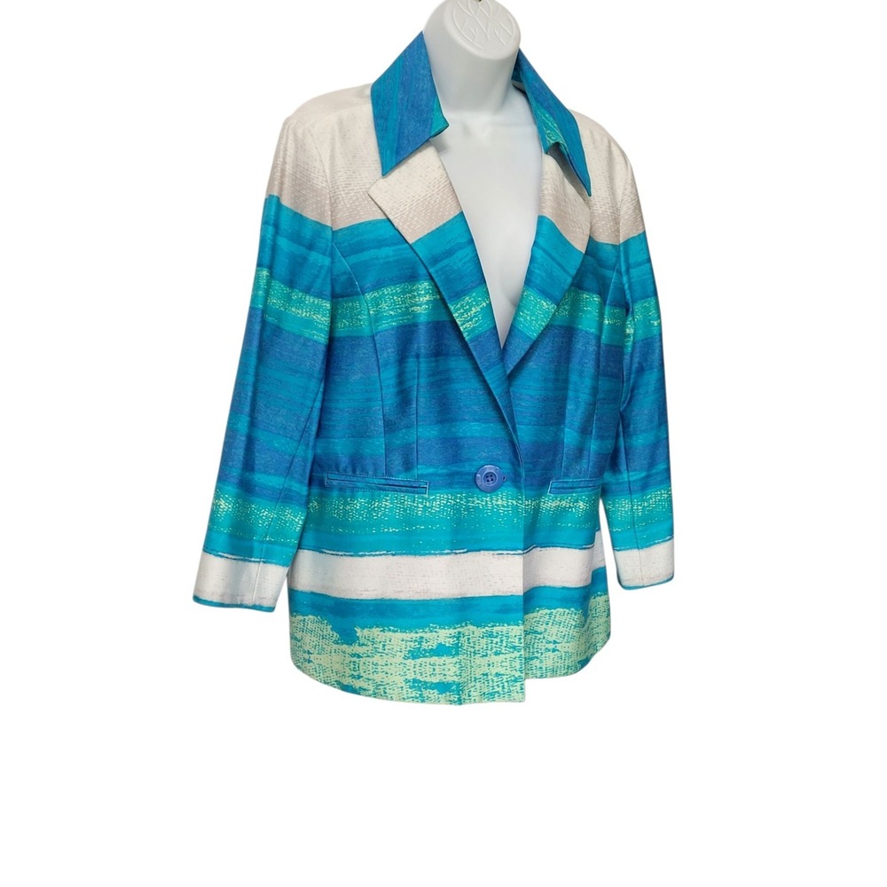 Sharon Young Blazer Size 14 Women's Lightweight Jacket Nautical Blue Yacht